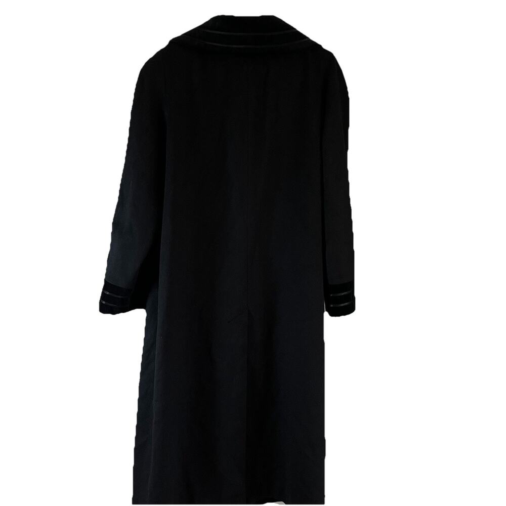 Alorna Wool Blend Double Breasted Longline Trench Coat VTG Black Velvet Collar - Picture 3 of 13